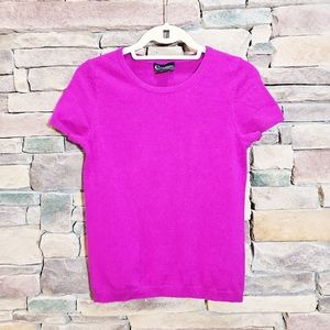 C By Bloomingdale's Magenta Sweater 100% Cashmere Short Sleeve Top Small